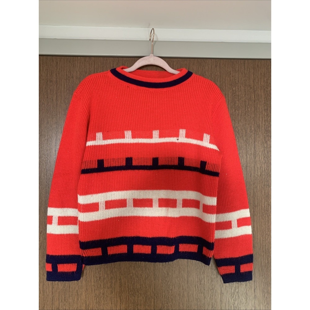 Vintage color block sweater turbo Orland 100% Virgin Acrylic No Size Tag VTG 90s